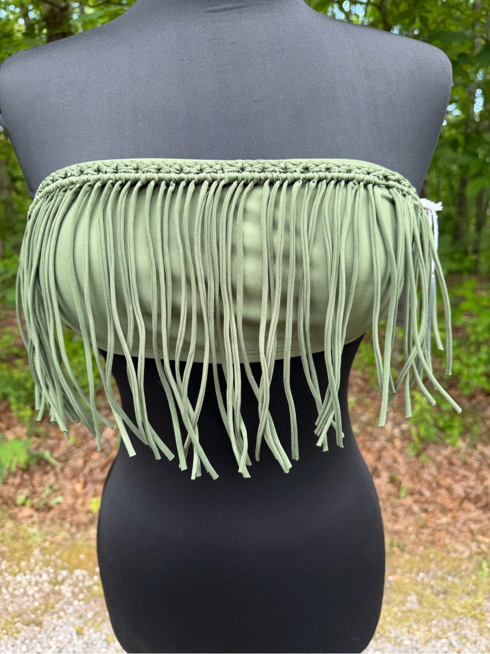 Forever 21 Olive Green Fringe Bandeau Bikini Top